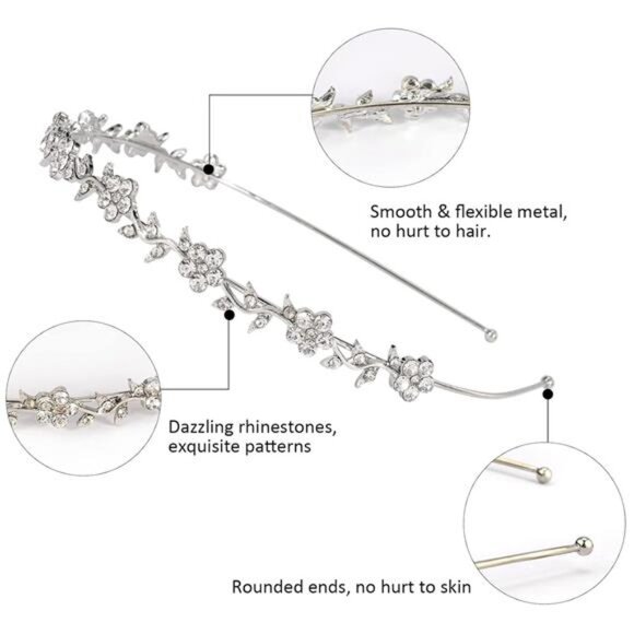 4 Pack Silver Rhinestone Headband Flower Girl Bridal Wedding Headband Crystal - Picture 2 of 7